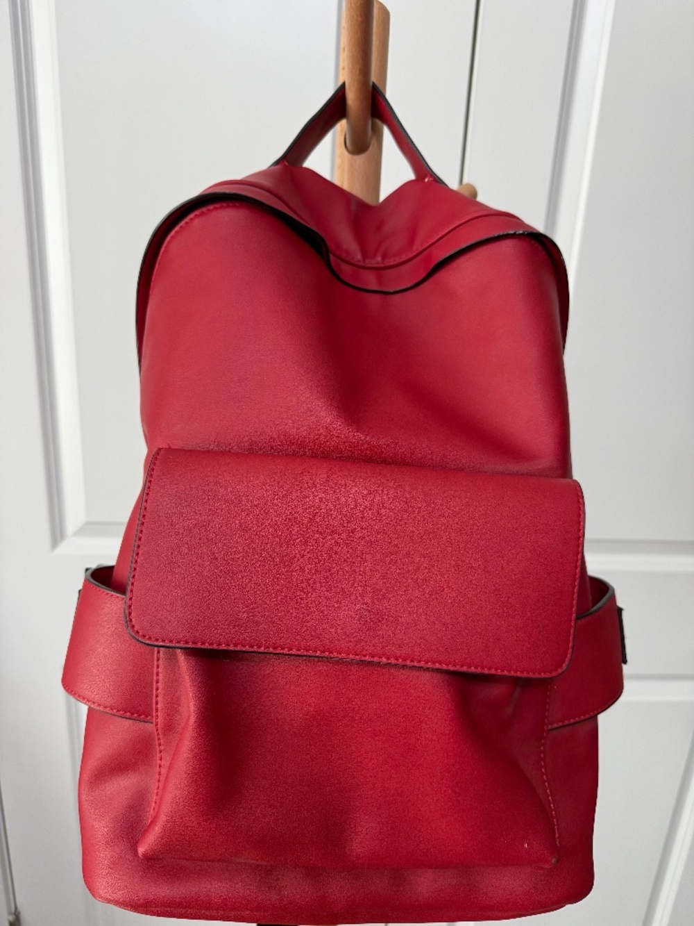 ALDO Red Faux Leather Backpack | Minimalist Laptop Travel School Bag